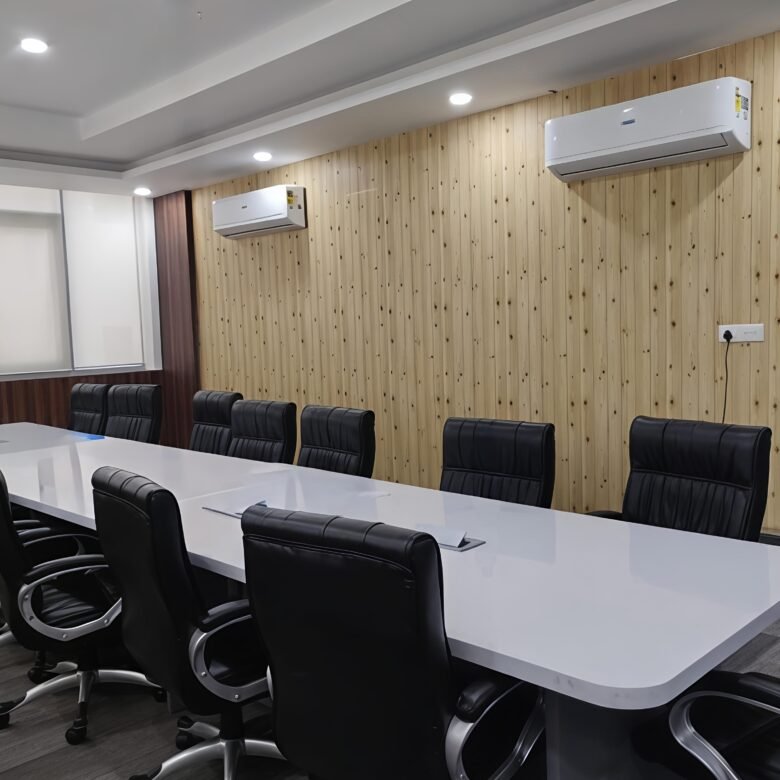 Corporate meeting and collaboration area inside furnished office in Sector 74 Mohali